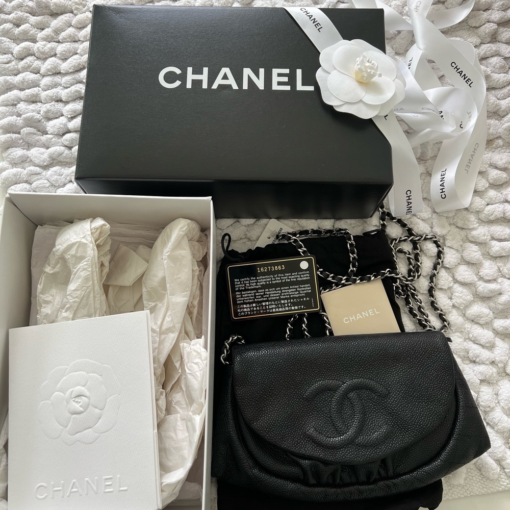 Chanel Half Moon wallet on chain black caviar leather WOC